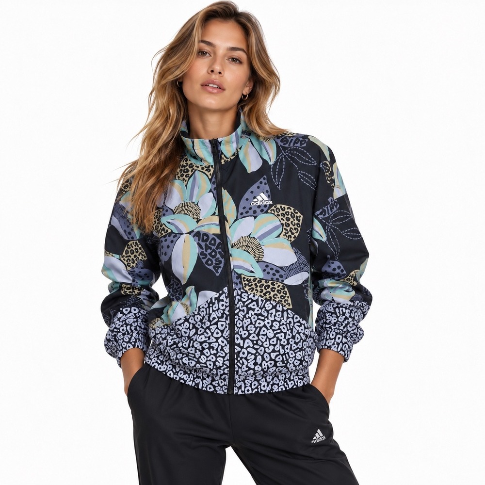 Adidas x FARM Floral Leopard Print Windbreaker Jacket Small